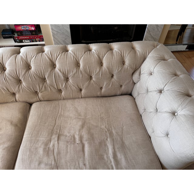 Textile Restoration Hardware 9' Kensington Sofa in Belgian Linen Sand Luxe Depth For Sale - Image 7 of 11