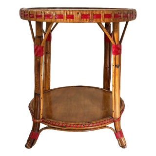 French Bamboo and Cane Side Table, 1950s For Sale