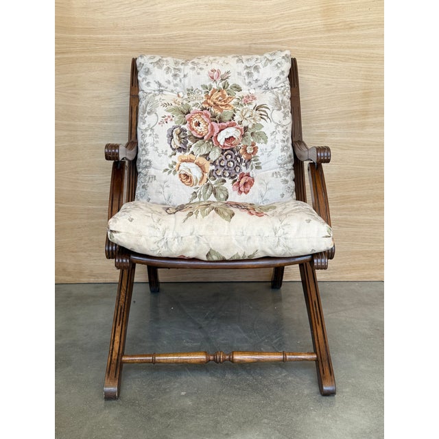 1930s French Wooden Folding Armchair With Upholstered Cushions For Sale - Image 6 of 14