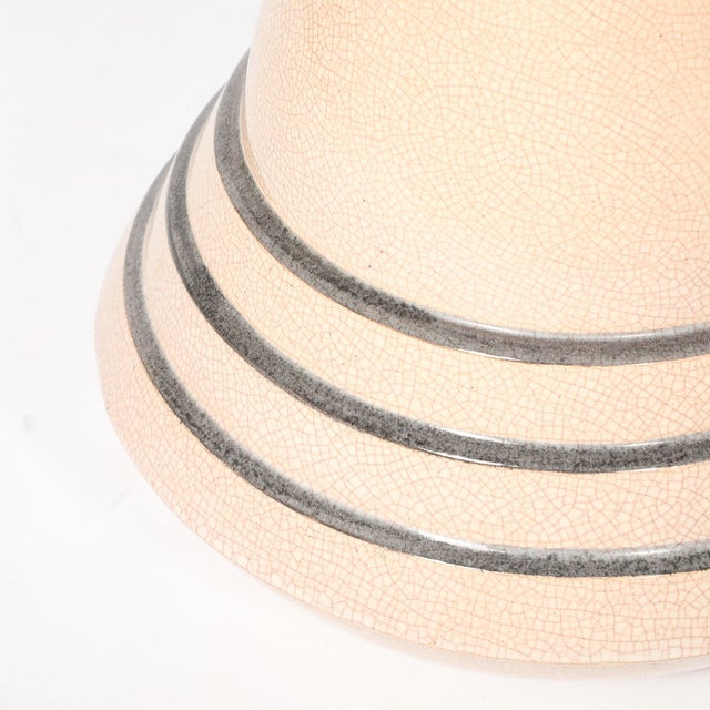 Ceramic Art Deco Machine Age Craquelure Cream Ceramic Table Lamp Signed Marcel Guillard For Sale - Image 7 of 17