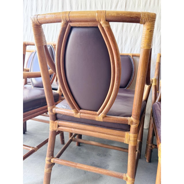 Mid-Century Modern Vintage Rattan Armchairs - Medallion Back - Set of 8 For Sale - Image 3 of 6