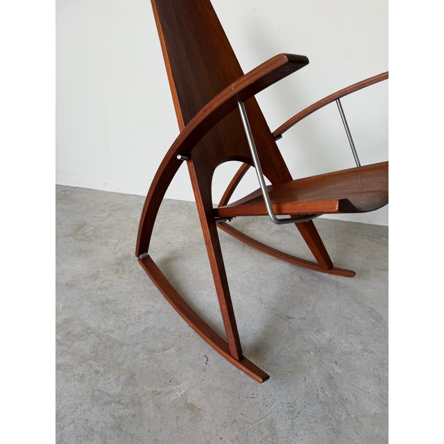 1970s 1973 Leon Meyer California Studio Modern Sculptural Teak Rocking Chair For Sale - Image 5 of 12