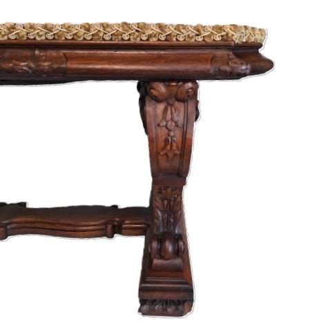 Early 20th Century Antique Upholstered Horsehair Stuffing Walnut Wood Bench For Sale - Image 15 of 17