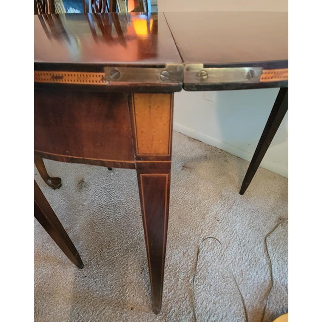 C. 1900 Valiant Furniture Inlaid Mahogany and Satinwood Flip-Top Hepplewhite Gaming Table For Sale - Image 10 of 14