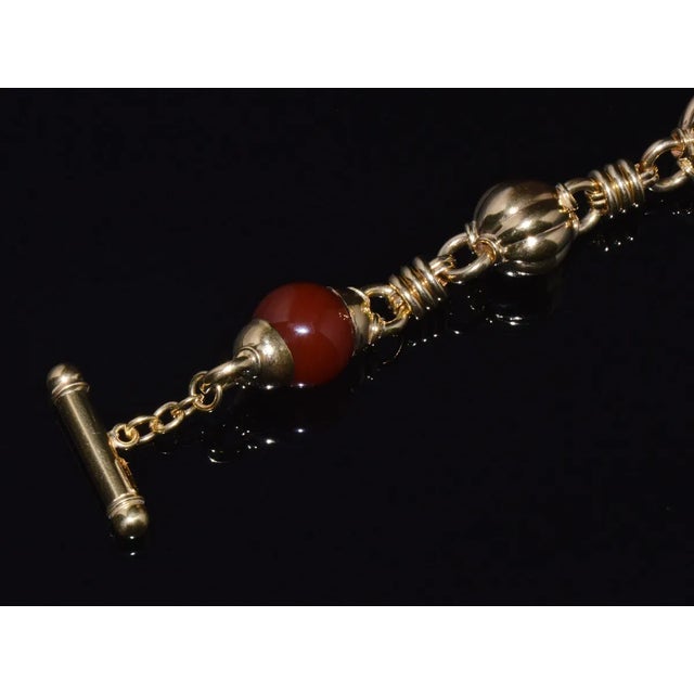Early 21st Century Estate Primavera Preziosi Italian Solid 18K Gold Carnelian Bead Fluted Ball Toggle Bracelet For Sale - Image 5 of 10