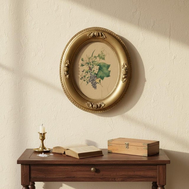 Antique Victorian Botanical Lithograph-Grapes-Oval-Gilt Gesso Wood Frame-Art For Sale - Image 11 of 11