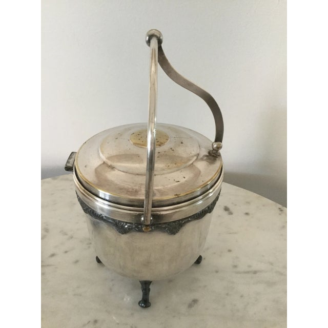 Vintage English regency silver Cooper footed plate ice bucket with reticulating hinge lid handle, mercury glass lined...