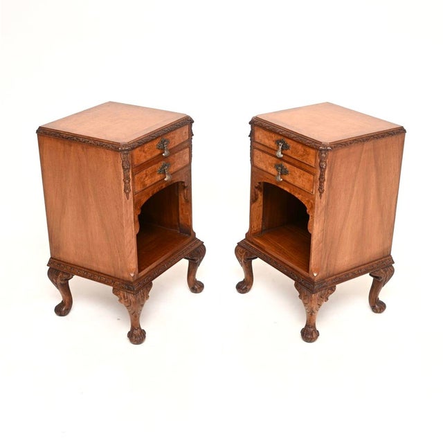 Antique Burr Walnut Bedside Cabinets, 1920, Set of 2 For Sale - Image 4 of 10