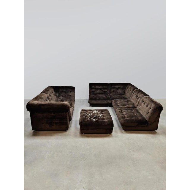 Textile Italian Vintage Modular Sofa Modular Elements Lounge Sofa Chocolate Brown, 1970s For Sale - Image 7 of 9