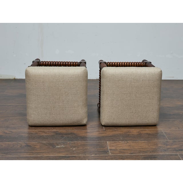 Pair of English 19th Century Hardwood Bobbin Stools with Linen Upholstery For Sale - Image 11 of 11
