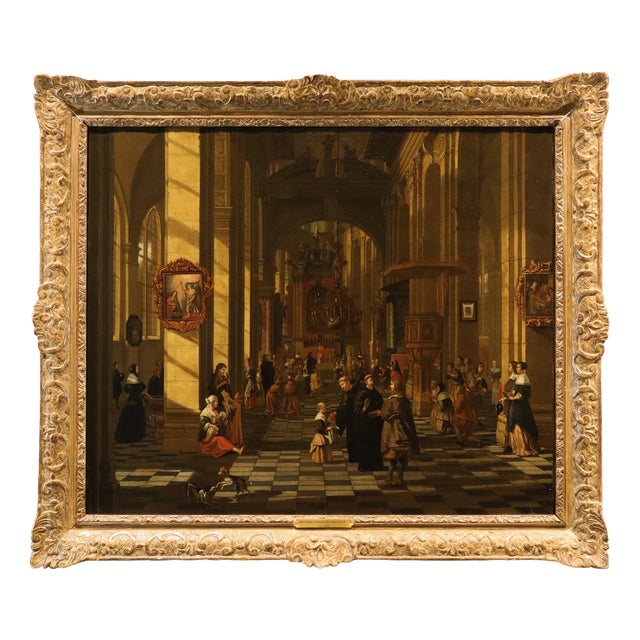 Hendrick Corneliszoon Van Vliet, Interior of a Flemish Church, 1680, Oil on Canvas, Framed For Sale