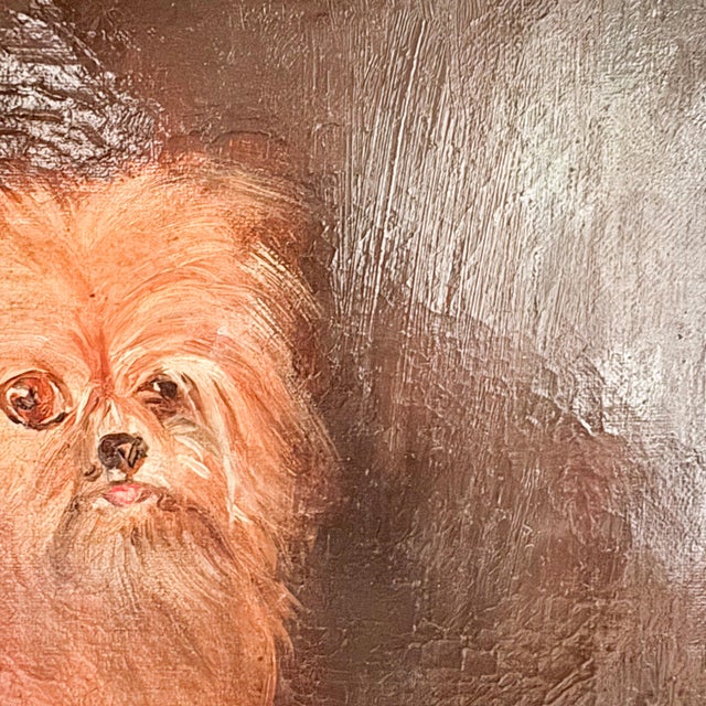 Distressed Antique Dog Oil Painting Framed, Late 1800's Portrait of a Dog For Sale - Image 13 of 18