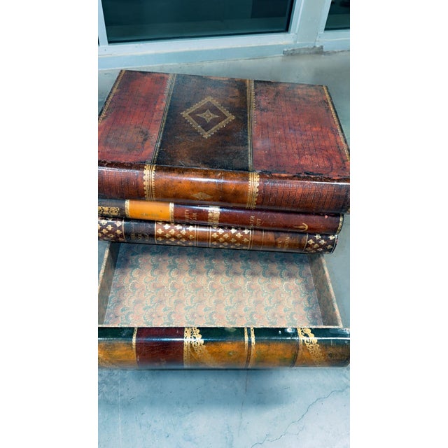 Coffee Mid 20th Century Maitland-Smith Stacked Leather Faux Books Side Table/Coffee Table With Drawers. For Sale - Image 8 of 12