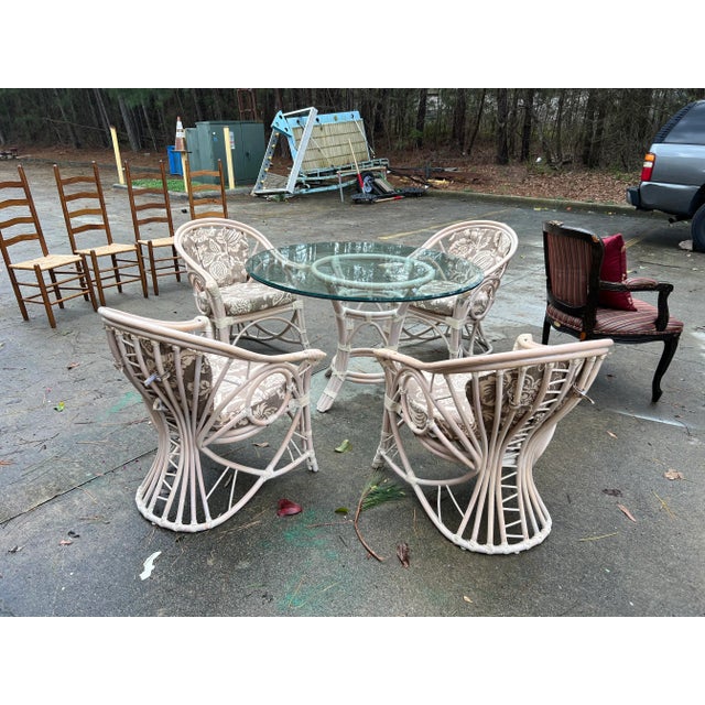 Wood 1970s Vintage Bamboo Dining Set of 5 For Sale - Image 7 of 11