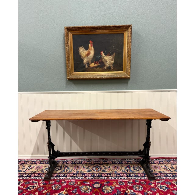 Antique English Bakers Table Sofa Entry Hall Kitchen Island With Cast Iron Base For Sale - Image 10 of 18