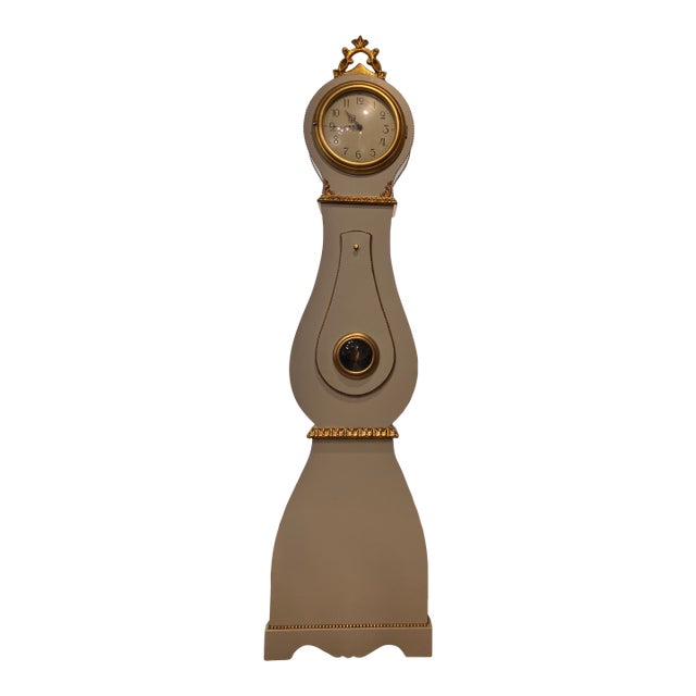 Vintage Swedish Mora Longcase Clock, Gustavian Style, Cream & Gilt For Sale