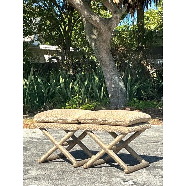 Vintage Boho Mod Jacquard X Bench - A Pair For Sale - Image 4 of 12