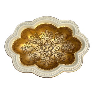 Italian Scalloped Edge Center Bowl Hand Painted With Gilt Center For Sale
