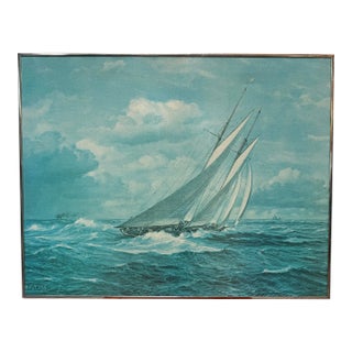 Johannes Holst Sailboat in Wind Original Artwork, Signed Circa 1959 For Sale