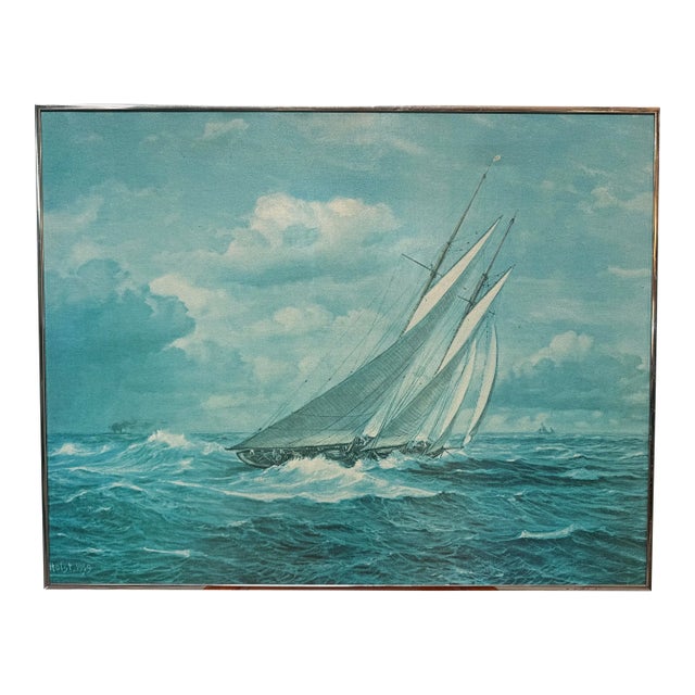 Johannes Holst Sailboat in Wind Original Artwork, Signed Circa 1959 For Sale