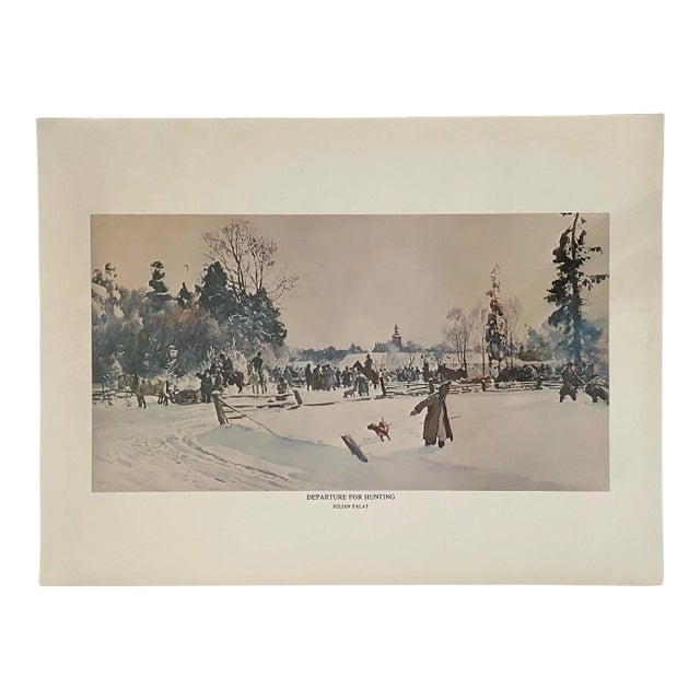 Vintage Julian Falat Fine Art Print Title "Departure for Hunting" For Sale