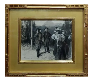 19th Century "Group of Gentlemen Meet a Group of Ladies" Painting by William Thomas Smedley