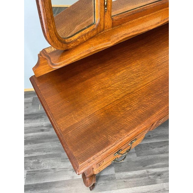 Vintage French Louis Style Oak Dressing Table with Mirror For Sale - Image 4 of 15