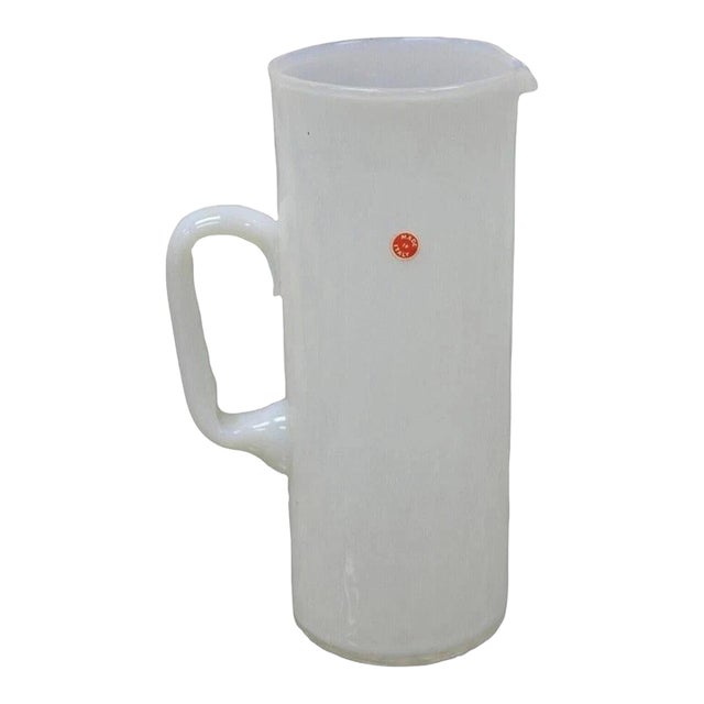 Vintage Murano White Italian Venetian Mid Century Modern Glass Water Pitcher For Sale