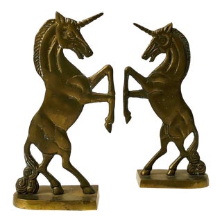 Vintage Brass Unicorn Bookends For Sale