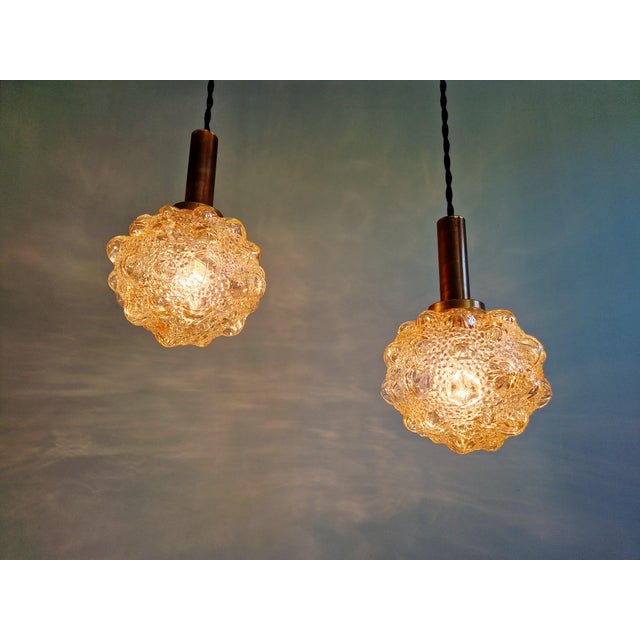 Amber Bubble Glass Pendant Light by Helena Tynell for Glashütte Limburg, 1970s, Set of 3 For Sale - Image 10 of 18