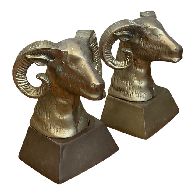 Vintage Brass Ram Bust Bookends - A Pair For Sale - Image 14 of 18