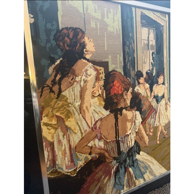 1950s 1950s Beautifully Framed Needlepoint Tapestry Edgar Degas “The Ballet Class” 35x29” For Sale - Image 5 of 7