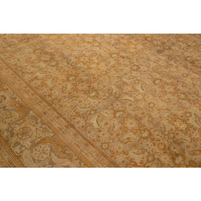 Late 19th Century Antique Sultanabad Handmade Tan Wool Rug With Allover Floral Design For Sale - Image 9 of 11