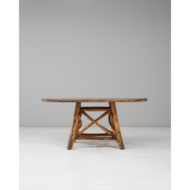20th Century Belgian Brutalist Wooden Dining Table With Carved Base For Sale - Image 16 of 18