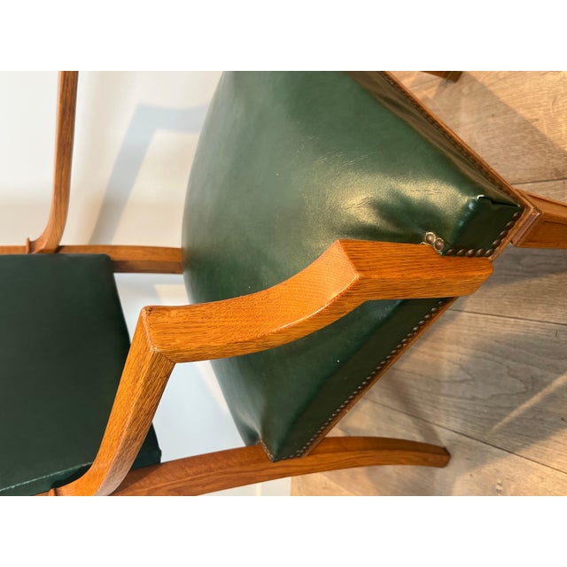 1940s Pair of oak and leather armchairs by De Coene Frères For Sale - Image 10 of 12