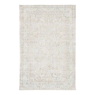 Antique Shabby Chic Persian Kerman Rug - Hand-Knotted Muted Floral Wool in Ivory For Sale