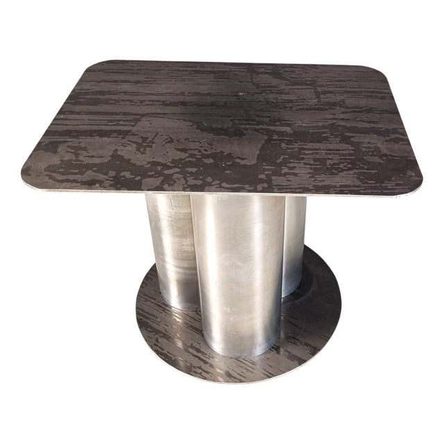 Brutalist Side Table in Ecthed Metal, 1970s For Sale