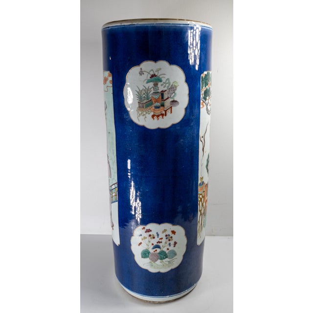 19th Century Chinese Powder Blue Umbrella or Cane Holder in Famille Rose Palette For Sale - Image 4 of 18