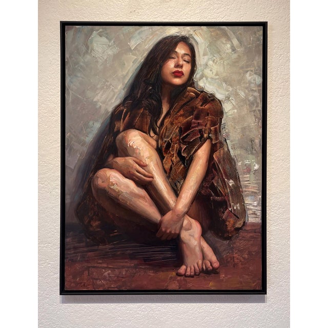 Remember When by Matt Talbert | Oil on panel Portrait of a seated woman with bare feet. For Sale