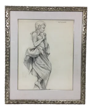Academy Style Woman in Classical Dress Pencil Drawing.