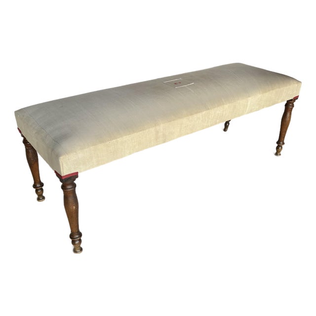 Early 20th Century French Walnut and Antique Linen Upholstered Bench For Sale