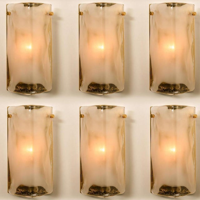 Brass and Clear Opal Glass Wall Light attributed to J. T. Kalmar, 1960s For Sale - Image 6 of 15