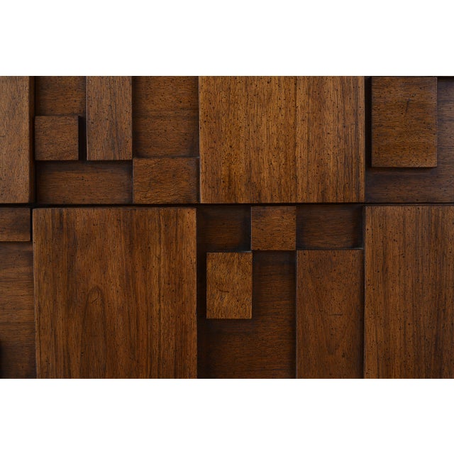 MCM Lane Brutalist Staccato Lowboy Dresser & Mirror Set For Sale - Image 12 of 18