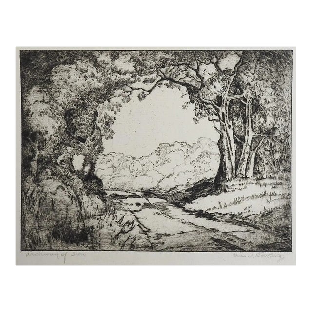 Vintage 1930s Charles Bowling Archway of Trees Etching For Sale