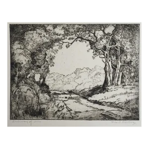 Vintage 1930s Charles Bowling Archway of Trees Etching