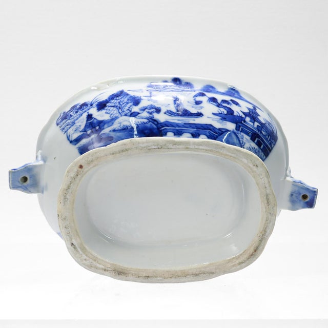 Antique Blue & White Canton Chinese Export Porcelain Miniature Sauce Tureen For Sale - Image 9 of 16