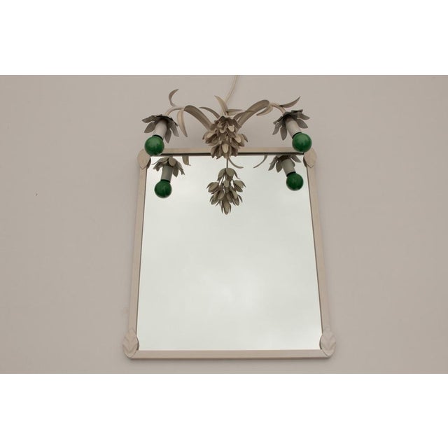 Cream White Florentine Metal Wall Lamp on Mirror, 1980s For Sale - Image 8 of 8