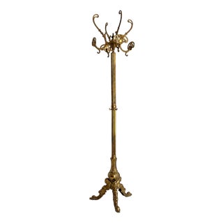 Vintage Italian Brass Coat Rack with Rotating Crown and Female Face Tripod Base, 1960s For Sale
