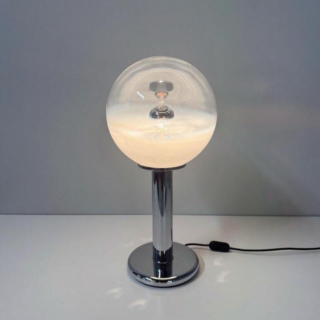 Chrome and Murano Glass Globe Table Lamp from Targetti Sankey, 1960s For Sale - Image 3 of 11