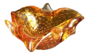 1950s Mid-Century Modern Amber Murano Glass Organic Shaped Bowl